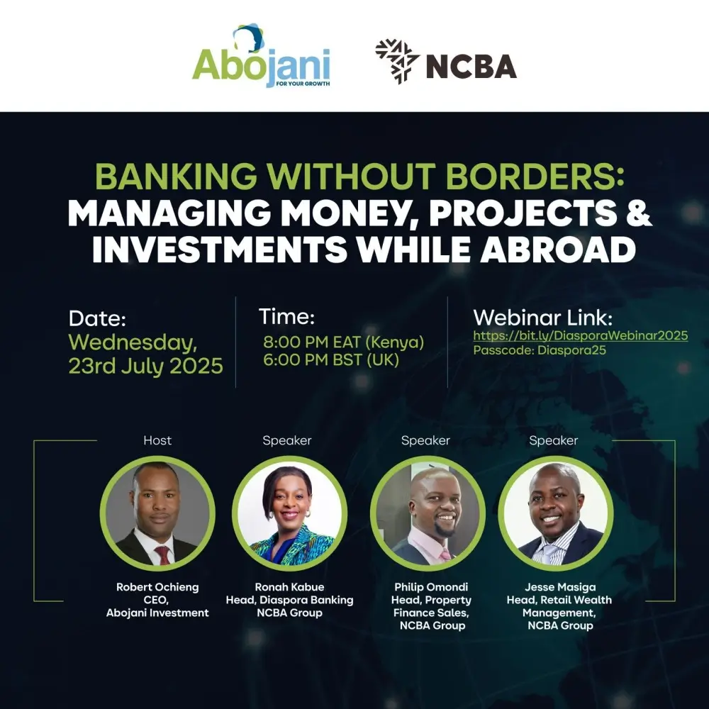 Diaspora Investment Webinar Held in partnership with NCBA, this virtual session emphasized the importance of early investment, building wealth back home through formal channels