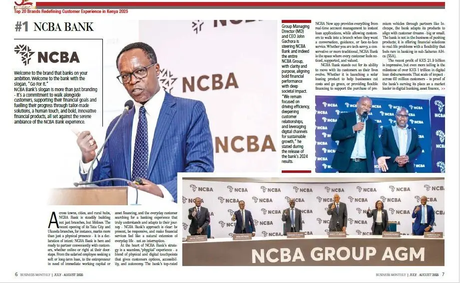 NCBA was named among Kenya’s Top 20 Most Customer-Centric Brands and also ranked in the Top 10 High-Performing Public Listed Companies for 2025