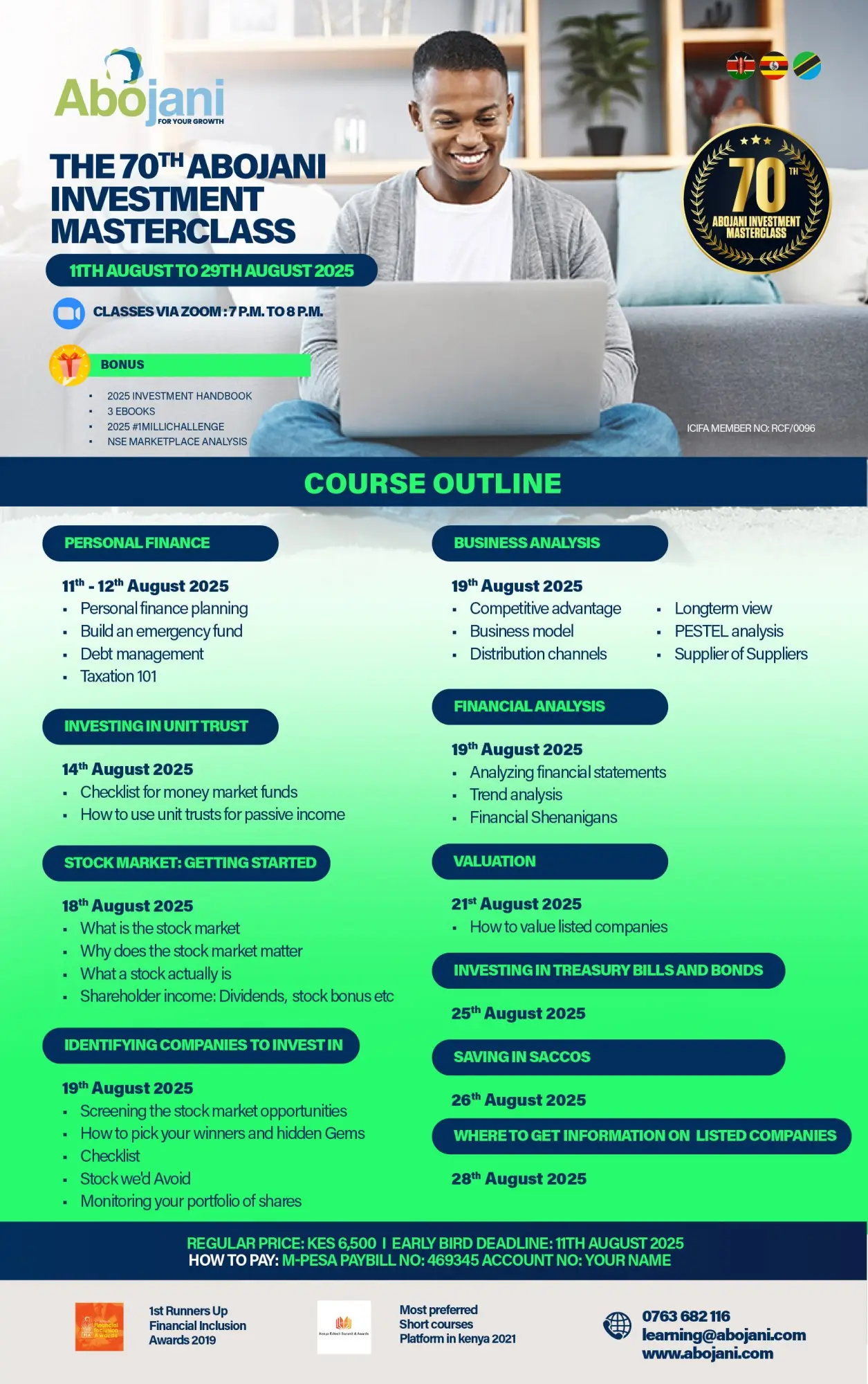 Course Outline - The 70th Abojani Personal Finance and Investment Masterclass Register August 2025, regular Price