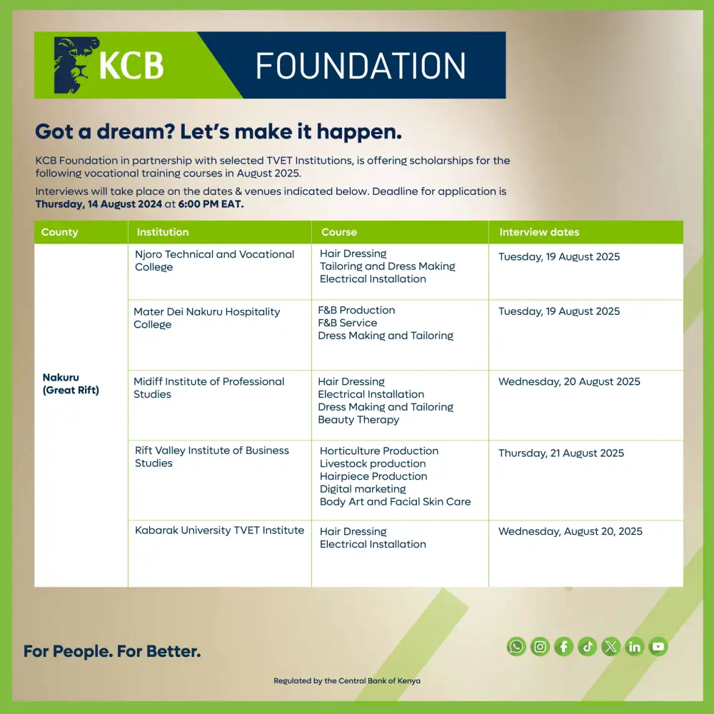 KCB Foundation Opens Applications for Vocational Scholarships