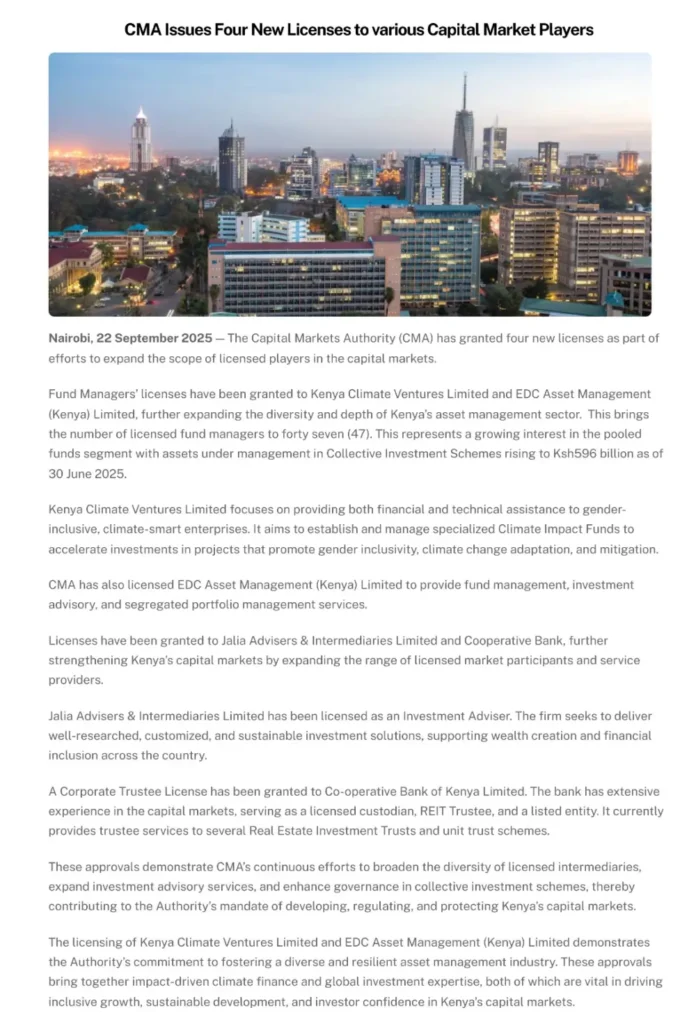 The Capital Markets Authority (CMA) expanded its list of licensed players this week, bringing the number of fund managers to 47
