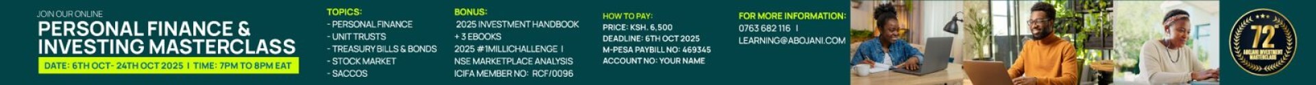 Join the 72nd Personal Finance and Investing Masterclass with Abojani Investment - October Finance Training Program Regular Price