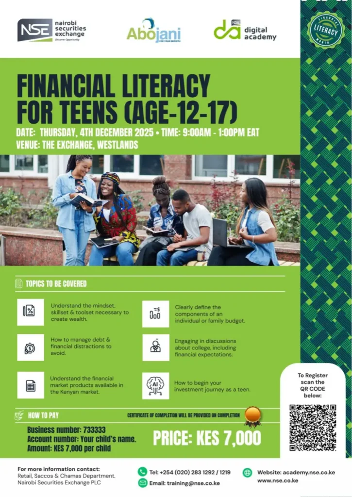 Finanance Literacy for Teens (Age 12-17) December 4th 2025 9am - 1pm The Exchange Westlands