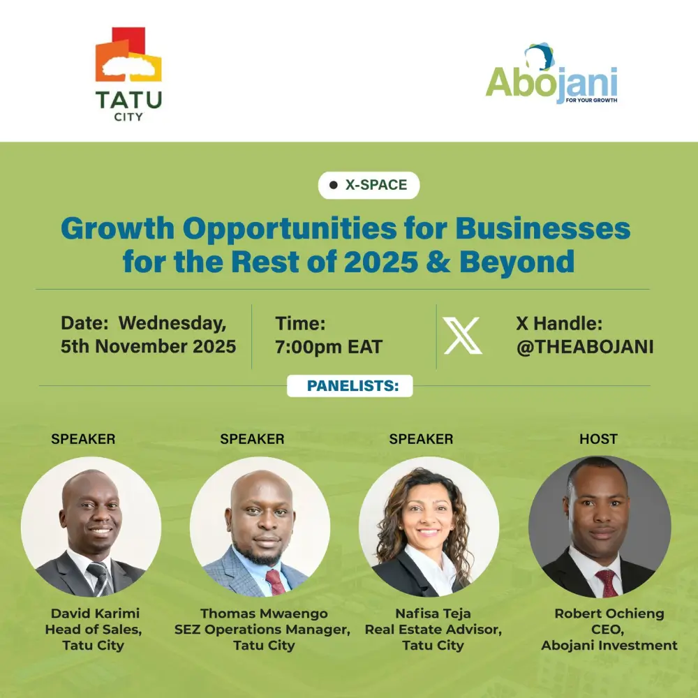 Join us this Wednesday at 7 PM EAT for an X-Space with Tatu City, where we’ll explore “Where Kenya’s Next Wave of Business Growth Will Come From