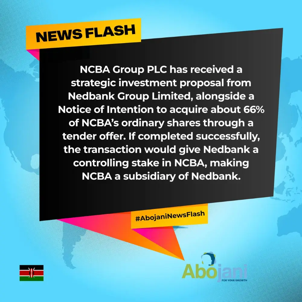 Nedbank Group Limited, the 5th largest bank in South Africa by assets, intends to acquire 66 Percent of NCBA Group PLC