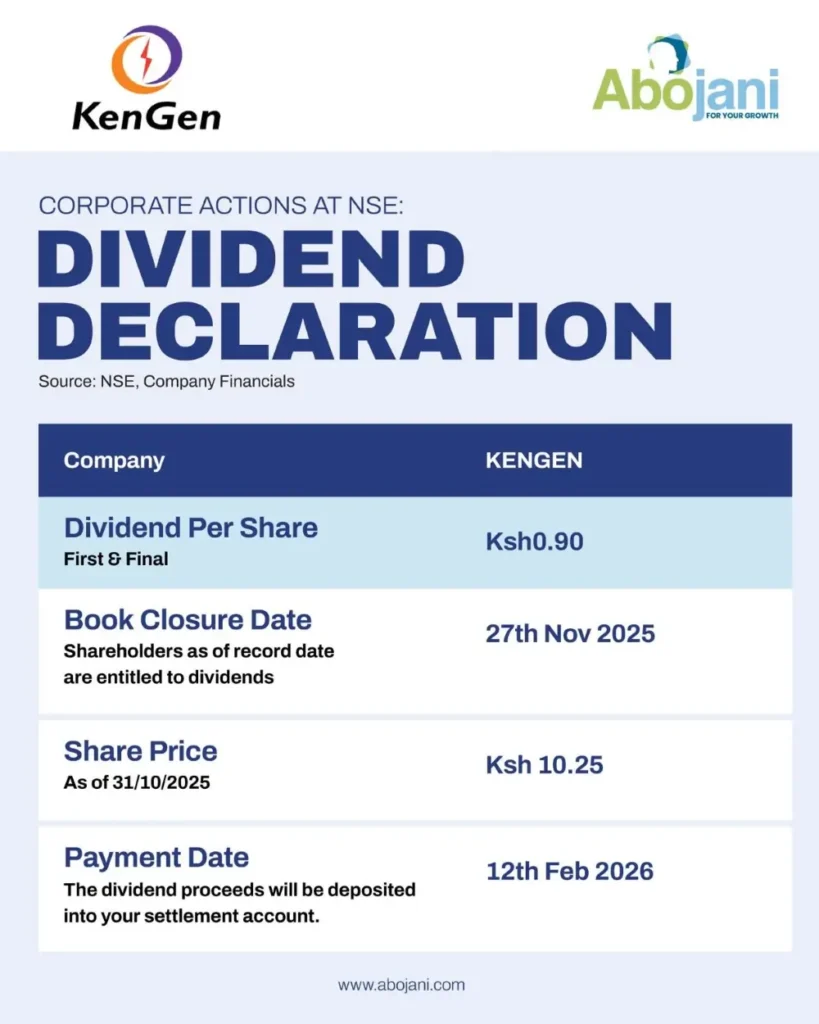 KenGen shareholders are set to receive their dividend on Thursday, 12th February 2026