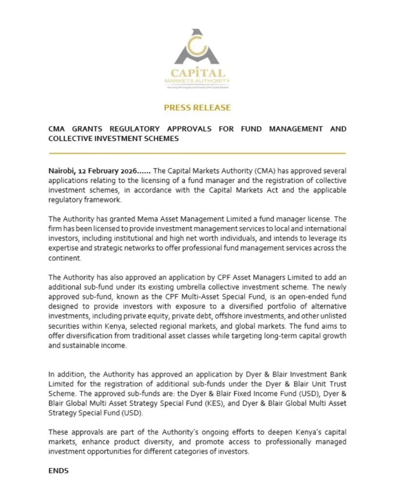 The Capital Markets Authority (CMA) has granted regulatory approvals for new fund managers and collective investment schemes