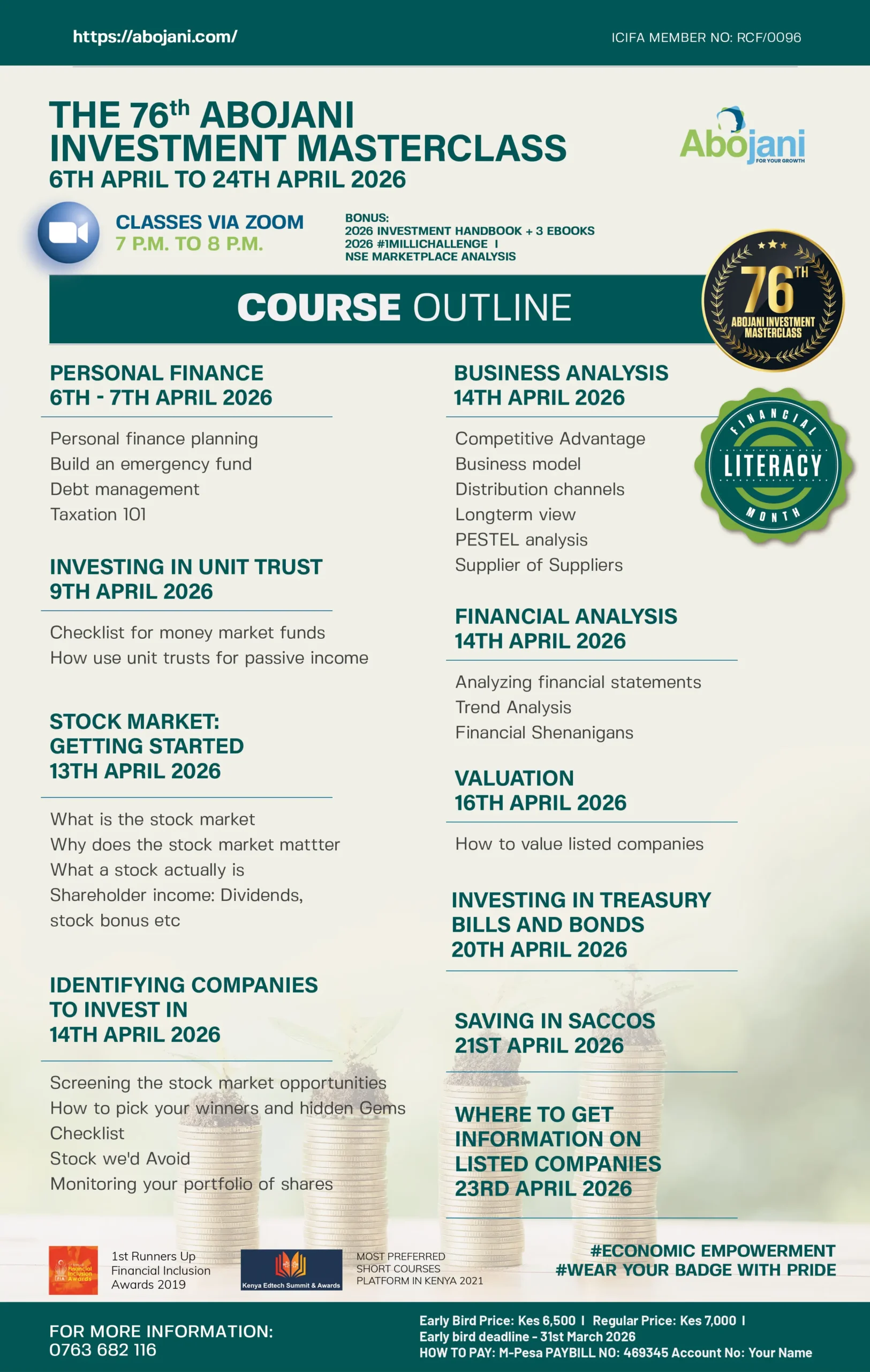 Course Outline for The 76th Abojani Personal Finance and Investment Masterclass Register for April 2026 Personal Finance Training Program Class, Regular Price