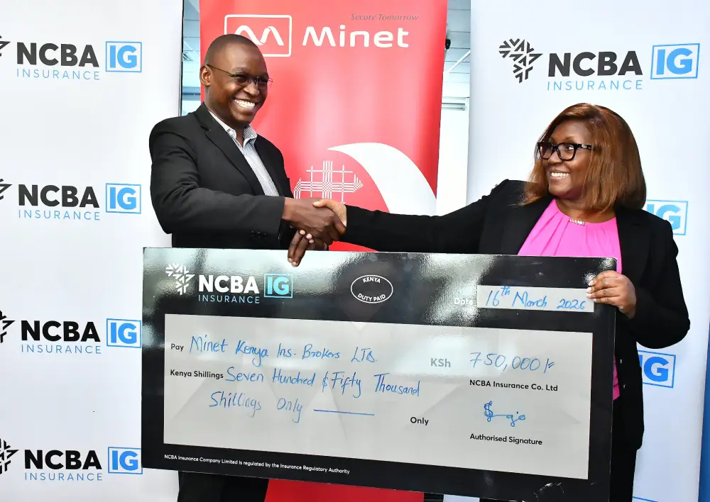 NCBA Insurance presented a KSh 750,000 cheque to Minet Kenya Insurance Brokers during its inaugural Claims Conference