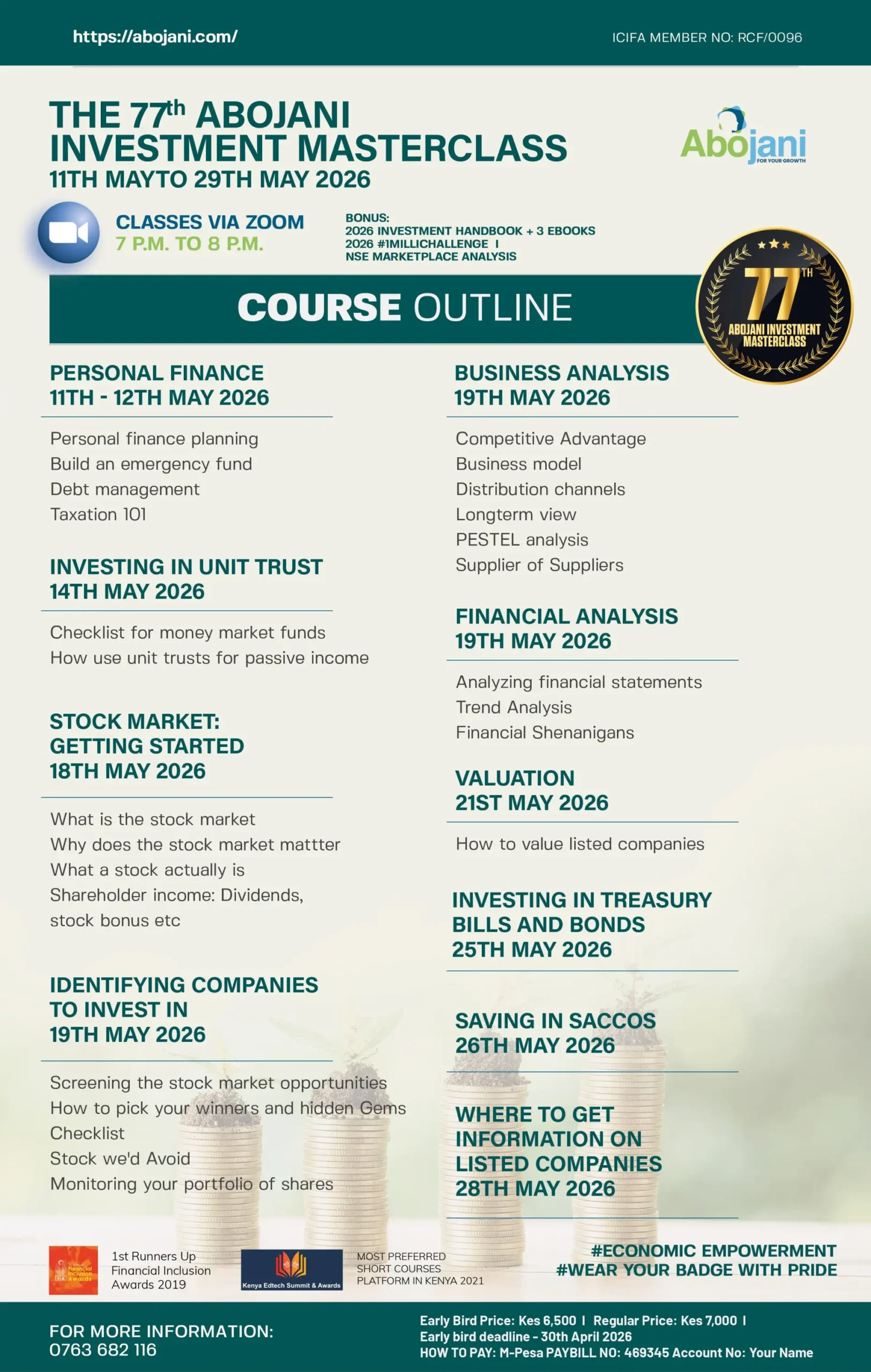 Course Outline for The 77th Abojani Personal Finance and Investment Masterclass Register for May 2026 Personal Finance Training Program Class