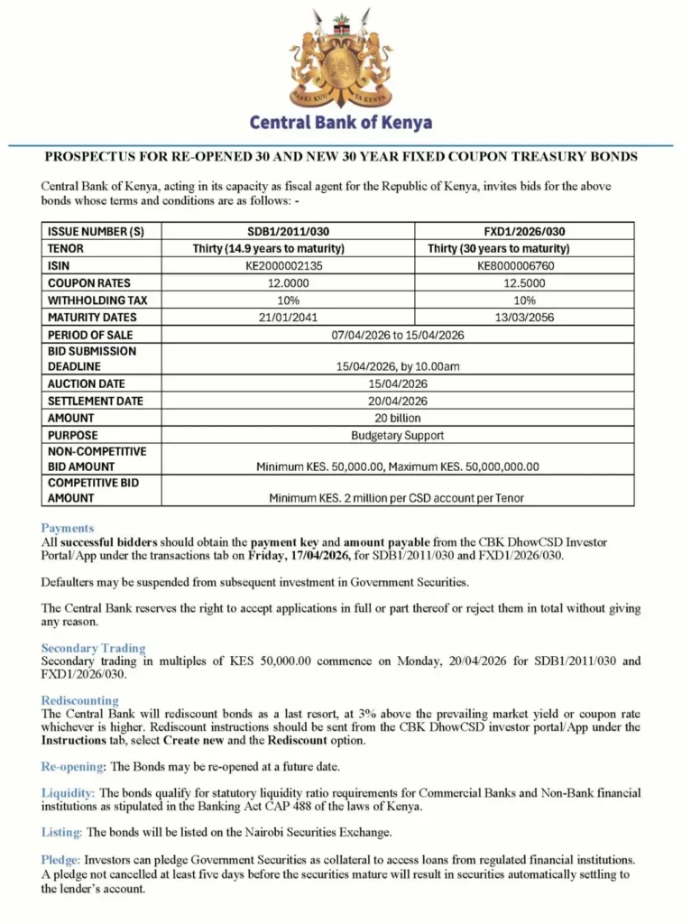 The Central Bank issued a prospectus for both re-opened and new 30-year fixed coupon Treasury bonds