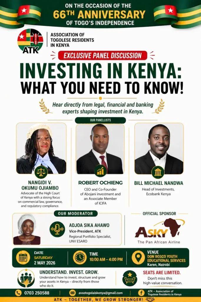 Our CEO, Robert Ochieng, spoke at the exclusive panel discussion hosted by the Association of Togolese Residents in Kenya (ATK) on how investors can understand, structure and grow