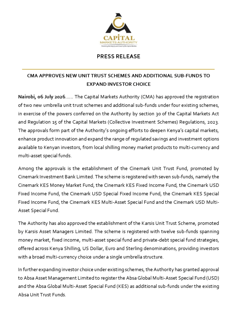 CMA Approves New Unit Trust Funds and Licences Market Players
