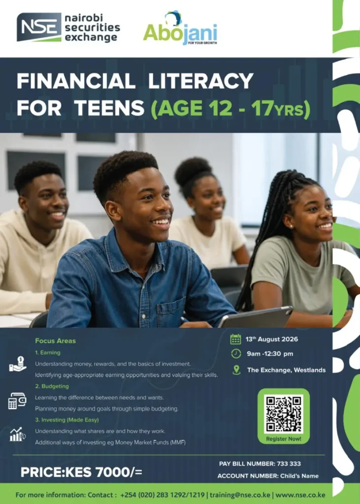 In partnership with the Nairobi Securities Exchange, we will host another Finance for Teens programme on 13th August 2026 at The Exchange, Westlands.