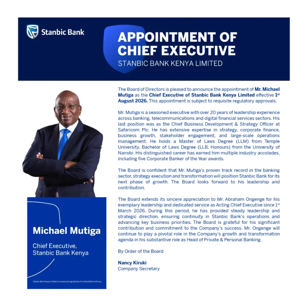 Stanbic Bank Kenya Appoints New Chief Executive