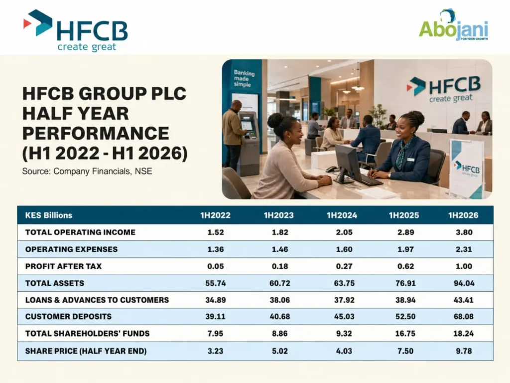 HFCB Group reported a 74 Percent increase in profit before tax to Ksh 1.22 billion for the six months ended June 2026