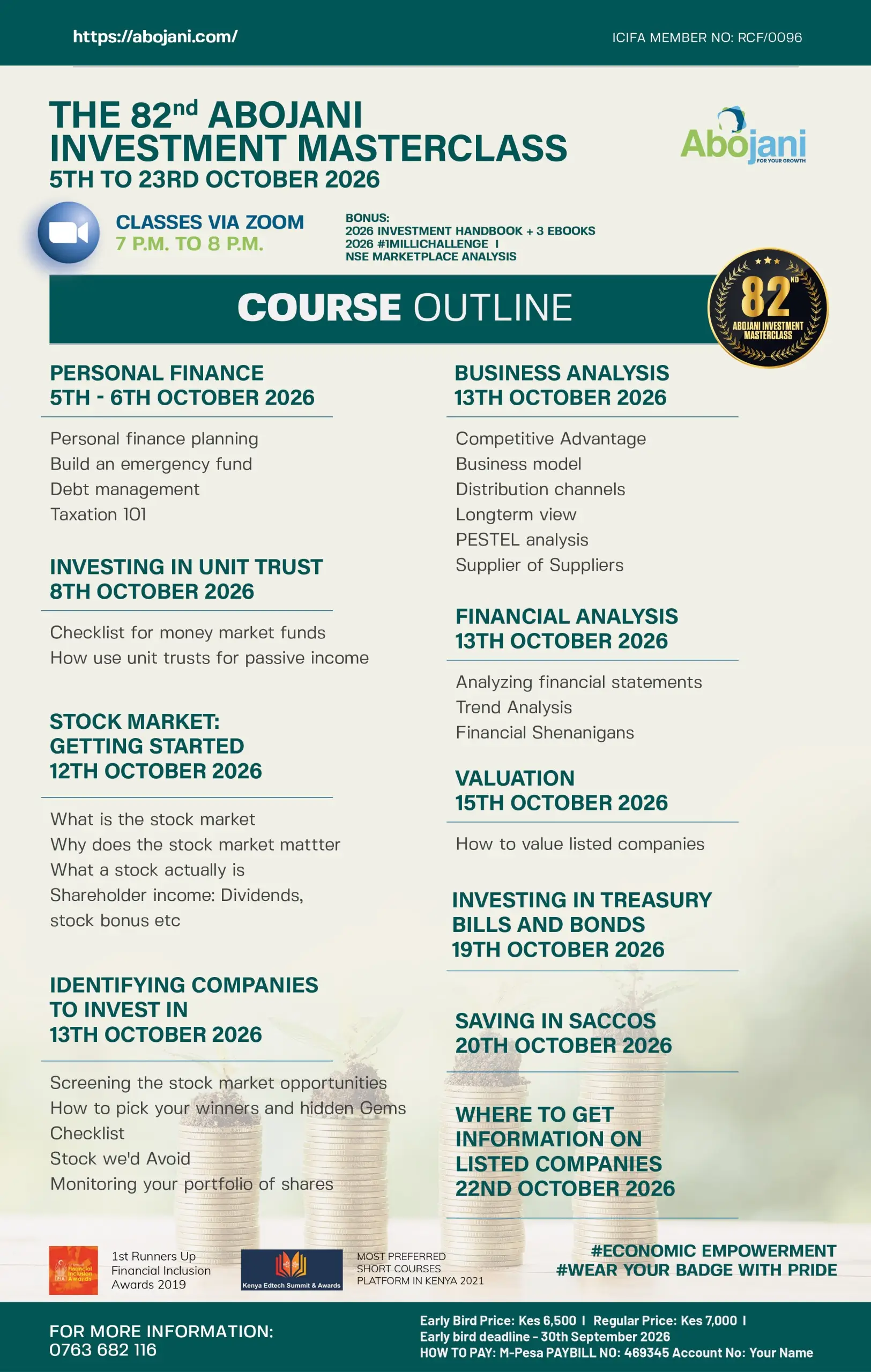 Abojani Finance Masterclass Course Outline for The 82nd Abojani Personal Finance and Investment Masterclass Register for Personal Finance Training Program Early Bird Price
