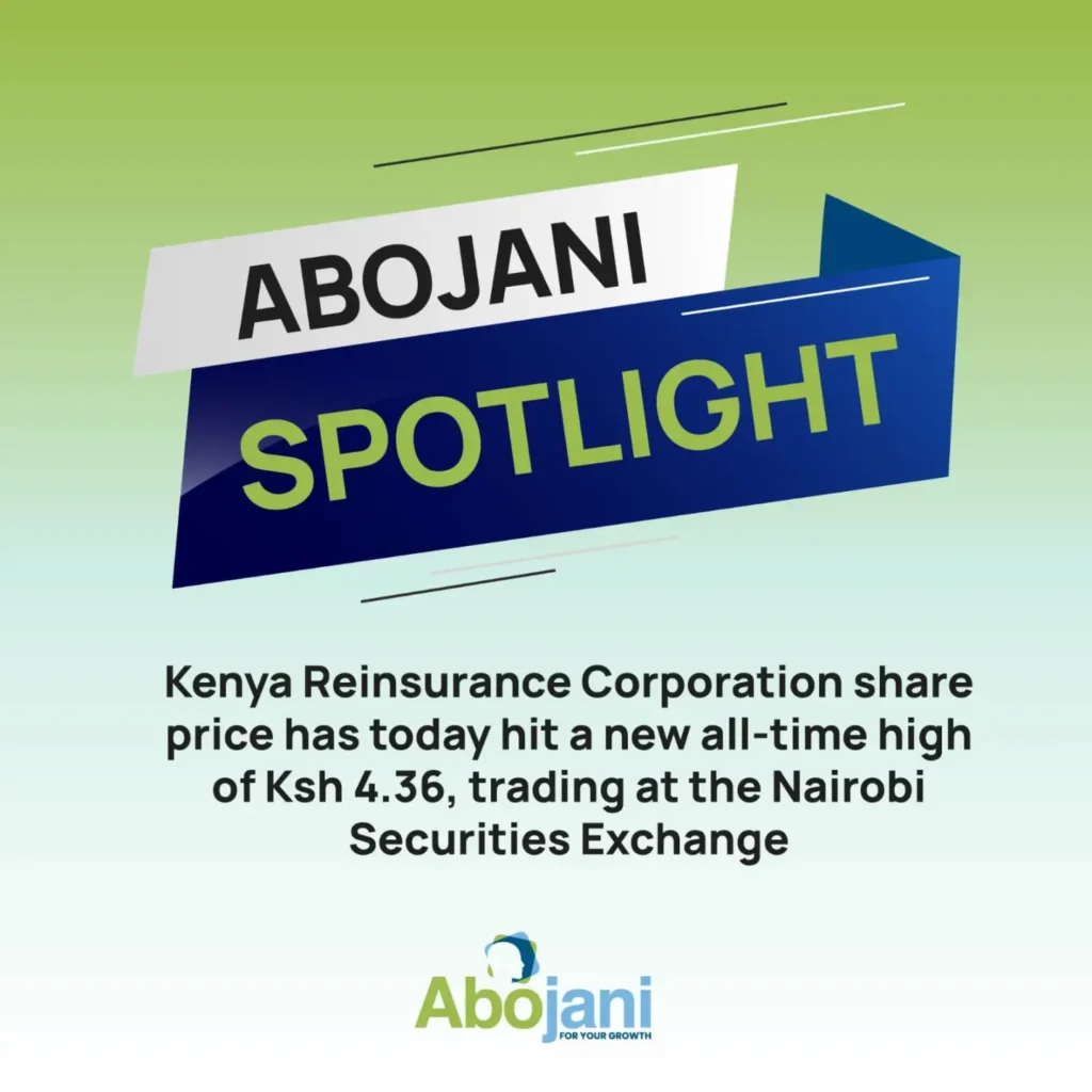 Kenya Reinsurance Corporation share price has today hit a new all-time high of Ksh 4.36 trading at the Nairobi Securities Exchange