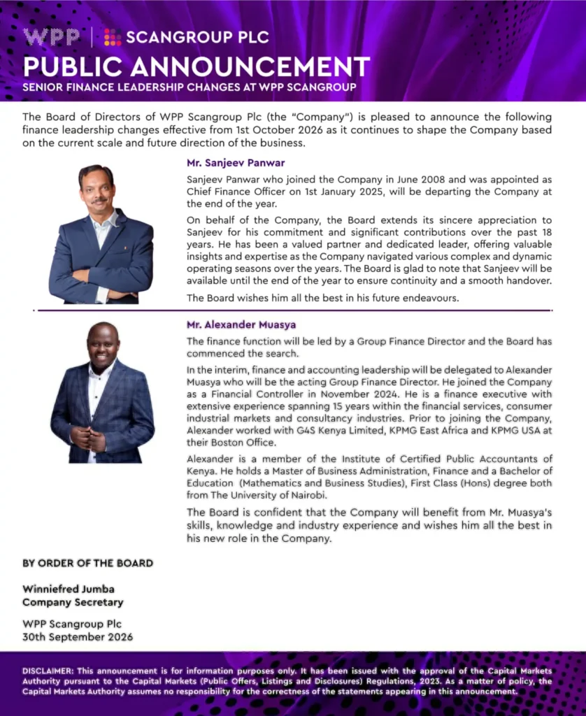 WPP Scangroup Announces Finance Leadership Changes